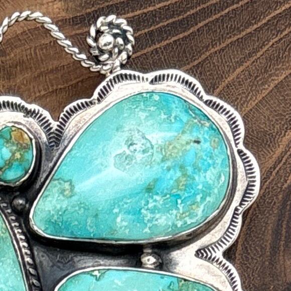 Vintage FEDERICO JIMENEZ Sterling Silver & Turquoise Statement Butterfly Pin - Picture 3 of 3